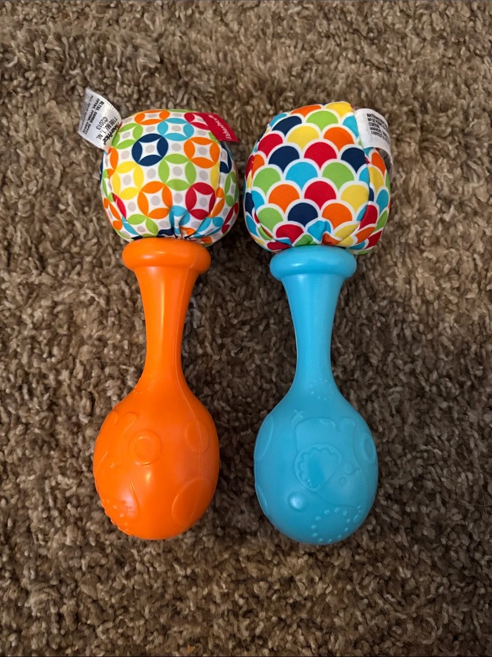 Fisher-Price Bright Orange Tambourine with Colorful Blue and Orange Rattles